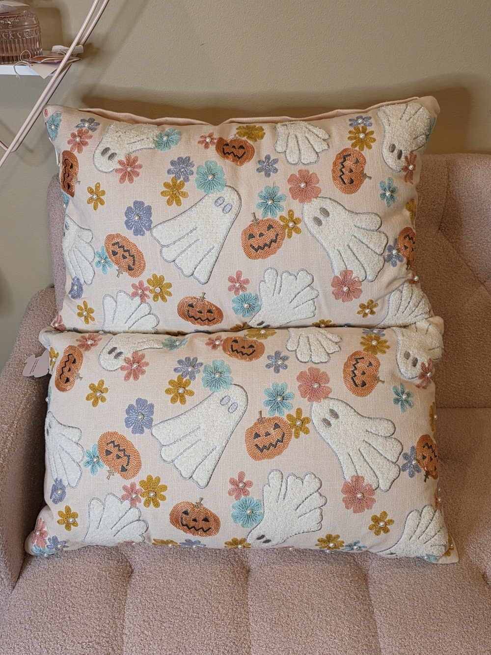 Decorative Pink Ghost & Pumpkin Throw Pillow Set - Home Holiday